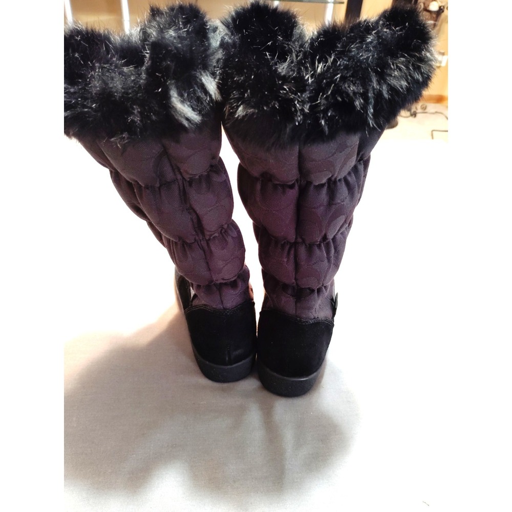 COACH Theona Signature Jacquard Rabbit Fur Winter Boots Goth Old Money Black 6B - Picture 8 of 13
